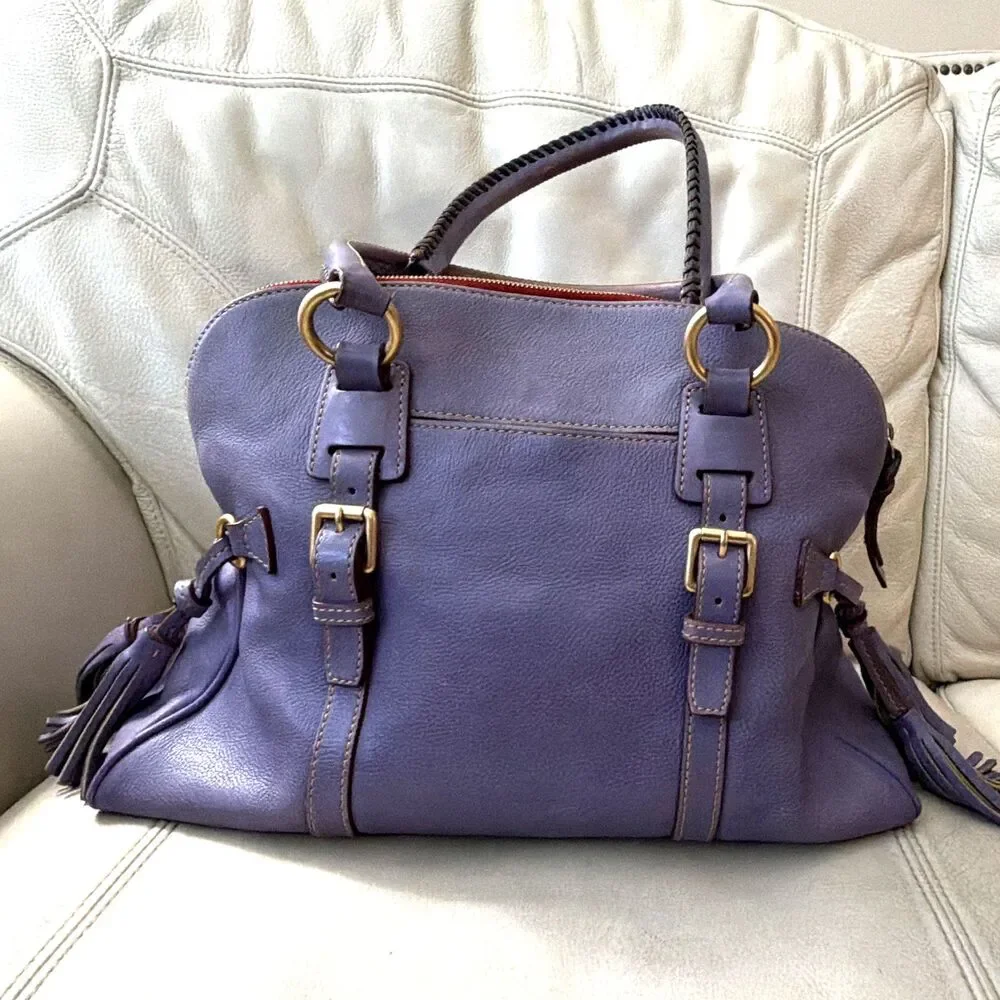 Dooney & Bourke Florentine Purple Domed Buckle Satchel Leather Bag RARE